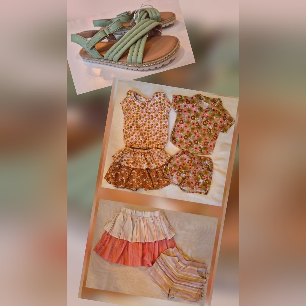 Wonder Nation Floral and Striped Kids Matching Sets - Pink, Orange, White